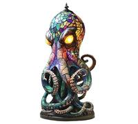 Stained Glass Octopus Lamps,3D Octopus Lamp with Glowing Eyes,3D Retro Animal Night Light Lamp,Unique Bohemian Style Ocean Themed Decorative Table Lamps, Octopus Lamps for Bedroom, Home, Office (L)