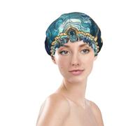 Stained Glass Of A Sea Turtle Prints Shower Cap Double Layer Lined Waterproof Bathing Shower Hat L