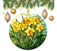 Stained Glass of Daffodils Christmas Tree Hanging Ornaments,2 Pieces, 7.2CM Round Double-Sided