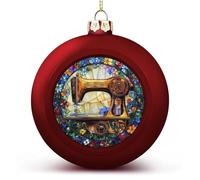 Stained Glass Old-fashioned Sewing Machine Christmas Ball Ornaments Shatterproof Hanging Xmas Balls for Christmas Tree Decoration Red Xmas Tree Balls for Holiday Wedding Party