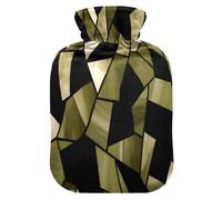 Stained Glass Olive Black Modern hot Water Bottles with Soft Cover, 2L Water Bag for Hand Feet Warmer, Hand Feet Warmer