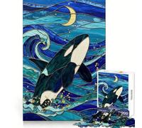 Stained Glass Orca 1000 Pieces Jigsaw Puzzles for Teenagers Boost Memory Stress Release Premium Cut Cherished Gift 38x26cm