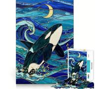 Stained Glass Orca 1000 Pieces Jigsaw Puzzles for Teenagers Boost Memory Stress Release Premium Cut Cherished Gift 38x26cm