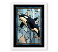 Stained Glass Orca Geometric Framed Wall Art Print A2 (59.4×42cm) White, Wall Decor for Living Room, Bedroom, Office & Home, Ready to Hang, Art Gift