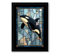 Stained Glass Orca Geometric Framed Wall Art Print A3 (42×29.7cm) Black, Wall Decor for Living Room, Bedroom, Office & Home, Ready to Hang, Art Gift