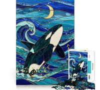 Stained Glass Orca Jigsaw Puzzles for Teenagers 1000 Piece Strong Logic Toy Stress Release Clear Edge Classic Gift 50x75cm