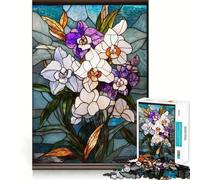 Stained Glass Orchid Bouquet 1000 Pieces Jigsaw Puzzles for Adults Smart Game Stress Release Pattern Assembly Xmas Surprise 50x75cm