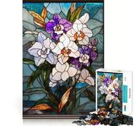 Stained Glass Orchid Bouquet Jigsaw Puzzles 1000 Pieces for Teenagers Thought Toy Shared Fun Precise Edge Santa Wish Item 38x26cm