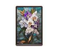 Stained Glass Orchid Bouquet Tin Sign 30x20cm, Decorative Wall Decor | An end-of-year wall update is easy with metal display signs in the hallway.