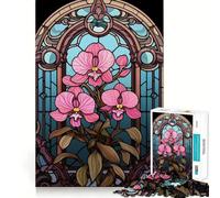 Stained Glass Orchid Jigsaws 1000 Pieces for Adults Mind Exercise Toy Stress Relief Design Assembly Elegant Gift 38x26cm