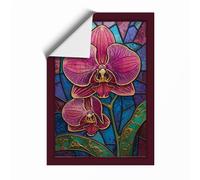 Stained Glass Orchids Botanical Unframed Wall Art Print A2 (59.4×42cm), Wall Decor for Living Room, Bedroom, Office & Home, Art Gift