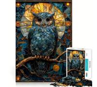Stained Glass Owl Jigsaw Puzzles for Teenagers 1000 Piece Mind Skill Toy Simple Fun Design Assembly Memorable Gift 38x26cm