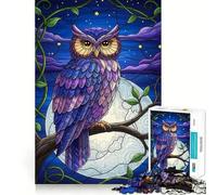 Stained Glass Owl on Branch Jigsaw Puzzles 1000 Pieces for Adults Boost Recall Relax Mind Accurate Edge Santa Wish List 50x75cm