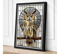 Stained Glass Owl Vintage Canvas Wall Art Print 36x24 Inch (91 x 61 cm)
