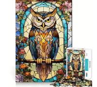 Stained Glass Owl with Floral Accents Adults Puzzles 1000 Piece Jigsaws Reason Skill Toy Slow Enjoy Exact Cut Art Collection Piece 38x52cm