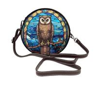 Stained Glass Owl Women Round Crossbody Bags Leather Sling Bag Purse