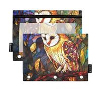 Stained Glass Owls Binder pouching 3 Ringing with Clear Window Pencil case Clear Window & Grommets Binder 3 Ringing for School, Office & Home Multicolored 2 PCS