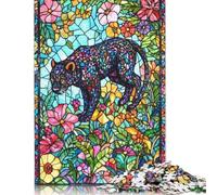 Stained Glass Panther Puzzle 500 Pieces Jigsaws Wooden Puzzles for Adults & Teenager for Adults Teenagers Age 12+ 500pcs (52x38cm)