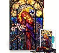 Stained Glass Parrot 1000 Pieces Jigsaw Puzzles for Teenagers Recall Upgrade Relaxing Fun Clear Cut Seasonal Gift 38x26cm