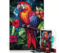 Stained Glass Parrot Jigsaw Puzzles for Teenagers 1000 Piece Mind Skill Toy Simple Fun Design Assembly Memorable Gift 38x26cm