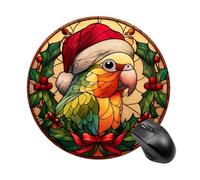 Stained Glass Parrot Wearing Red Santa Hat Mousepad Round Computer Mousepad Waterproof Gaming Mousepads with Non-Slip Rubber Base Mousepads Mousemat for Laptop Office 20 CM
