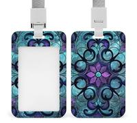 Stained Glass Pattern Id Badge Holder,Name Tag Holder with Detachable Lanyard,Waterproof Design Id Card Holder for Office, Workplace