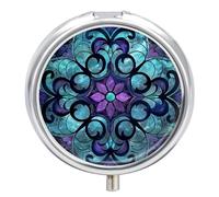 Stained Glass Pattern Pill Box Case 3 Compartment Travel Medicine Pill Organizer 3x A Day Portable Vitamin Organizer with Mirror Small Pillbox for Purse & Pocket Cute Daily Medicine Container Metal Vi