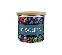Stained Glass Patterned Biscuit Tin - Colourful 1.2L Small Enamel Metal Kitchen Storage Container Gift