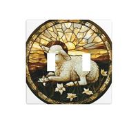 Stained Glass Peaceful White Lamb Double Gang Toggle Light Cover Wall Plate Switch Decor Standard Size - 11.4x11.4cm