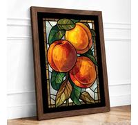Stained Glass Peaches Vintage Framed Wall Art Print A3 Walnut
