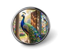 Stained Glass Peacock Button Pins - Personalized Round Badges for Women Men Custom Photo Buttons for Backpack Cloth Decoration Souvenir Gifts, Metal Badge Brooch Party Costume Accessory