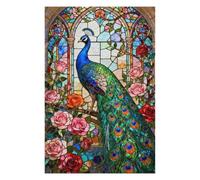 Stained Glass Peacock Jigsaw Puzzle for Adults 1000 Pieces, Vintage Bird Art, Challenging Puzzles for Adults, Colorful Peacock Garden Art As Home Wall Decor, Completed Size is 30x20 in