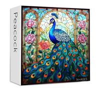 Stained Glass Peacock Puzzles for Adults 1000 Pieces, Vintage Bird Art Puzzle, Impossible Hard Challenging Jigsaw Puzzles for Adults, Colorful Peacock Garden Puzzle as Home Wall Decor