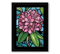 Stained Glass Peony Botanical Framed Wall Art Print A2 (59.4×42cm) Black, Wall Decor for Living Room, Bedroom, Office & Home, Ready to Hang, Art Gift