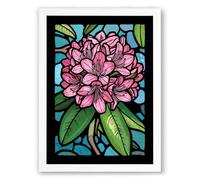 Stained Glass Peony Botanical Framed Wall Art Print A2 (59.4×42cm) White, Wall Decor for Living Room, Bedroom, Office & Home, Ready to Hang, Art Gift