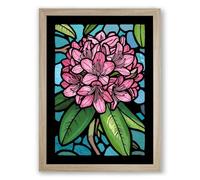 Stained Glass Peony Botanical Framed Wall Art Print A3 (42×29.7cm) Oak, Wall Decor for Living Room, Bedroom, Office & Home, Ready to Hang, Art Gift