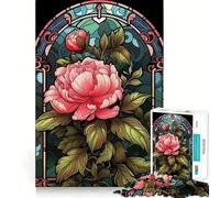Stained Glass Peony Jigsaw Puzzles 1000 Pieces for Teenagers Thought Toy Shared Fun Precise Edge Santa Wish Item 38x26cm