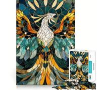 Stained Glass Phoenix Adults Puzzles 1000 Piece Jigsaws Mind Exercise Toy Relaxed Mind Design Assembly Santa Wish Gift 38x52cm
