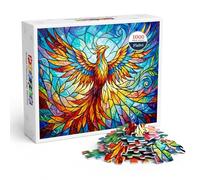 Stained Glass Phoenix Jigsaw Puzzle for Adults 1000 Pieces, Vibrant Mosaic Bird Art with Fiery Orange and Blue Colors, Ideal Gift for Puzzle Lovers and Home Decor