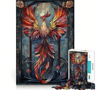 Stained Glass Phoenix Jigsaw Puzzles for Adults 1000 Pieces Mental Logic Toy Gentle Relax Firm Cut Santa Wish List 50x75cm