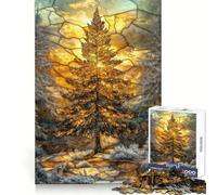 Stained Glass Pine Tree Jigsaw Puzzles for Teenagers 1000 Piece Strong Logic Toy Stress Release Clear Edge Classic Gift 38x26cm