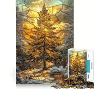 Stained Glass Pine Tree Jigsaw Puzzles for Teenagers 1000 Piece Strong Logic Toy Stress Release Clear Edge Classic Gift 38x26cm