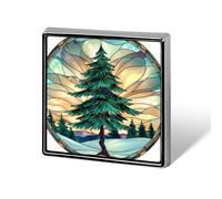 Stained Glass Pine Tree Winter Sunset Unisex Brooches & Pins Square Lightweight Lapel Badge Jewelry for Clothing Shawl Hat