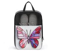 Stained Glass Pink Butterfly with Red Wings Shoe Bag for Travel Daily Use Anti-dust Storage Carrier Golf Shoe Pouch