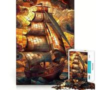Stained Glass Pirate Ship Hard Jigsaw Puzzle for Adults 1000 Pieces Smart Toy Casual Fun Accurate Cut Artistic Gift 50x75cm