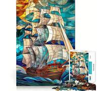 Stained Glass Pirate Ship Jigsaw 1000 Pieces for Teenagers Mind Exercise Toy Relaxing Fun Design Assembly Perfect Present 38x52cm