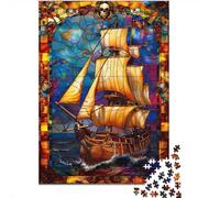 Stained Glass Pirate Ship, Jigsaw for Adults, 1000 Pieces, 52x38cm/1000pcs