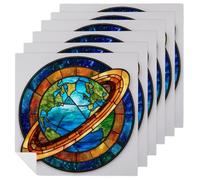 Stained Glass Planet Earth Cloth Napkins Set of 6, Square Premium Reusable Washable Polyester Table Linen Napkin for Dinner Party