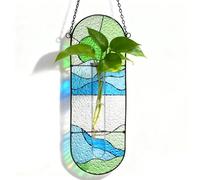 Stained Glass Plant Propagation Stations - Handmade Sun Catcher Window Hanging, Christmas Terrarium Decor Gifts for Women Mom Plant Lovers, Green