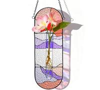 Stained Glass Plant Propagation Stations - Handmade Sun Catcher Window Hanging, Christmas Terrarium Decor Gifts for Women Mom Plant Lovers, Red